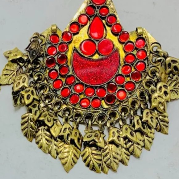 Handmade Afghan Kuchi Earrings: Red Glass Boho Jewelry - Picture 3 of 12